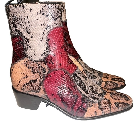 𝅺New! Pierre Hardy Reno Snake-Print Patchwork Zip Booties, Size 7 - Picture 2 of 13